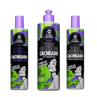 Imagem de Kit Todo Poderoso Cacheado Corpo Dourado Shampoo 300ml Condicionador 300ml Ativador 500ml Cachos 3A a 3C Hidratação Nutrição Definição Antifrizz Manteiga de Pistache Murumuru Karité Extrato de Avelã Óleo de Linhaça