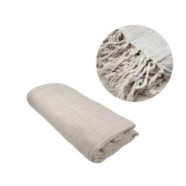 Imagem de Manta Bege Decorativa em Algodão Sofisticação Neutra para Sofá ou Polt