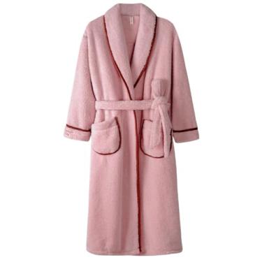 Imagem de Roupão de casal flanela engrossado pijama quente masculino longo seção longa roupão feminino roupas de casa roupas de manhã, rosa - XGG