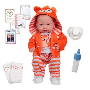 Imagem de Boneco Tipo Reborn Bebê Lucca Enxoval Raposinha Pode Banho - Cegonha R