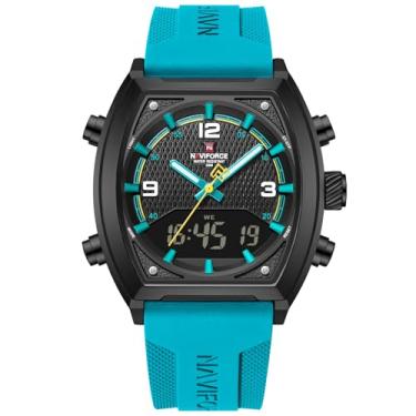 Imagem de NAVIFORCE Relógios masculinos modernos de negócios, relógio de pulso multifuncional à prova d'água, mostrador duplo, relógio de presente para homens, Preto + branco + azul P, Relógios esportivos