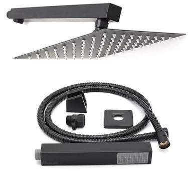 Imagem de Kit Ducha Chuveiro De Banheiro Inox Quadrada Com Ducha Manual+1,5m Mangueira Preto/Cromado