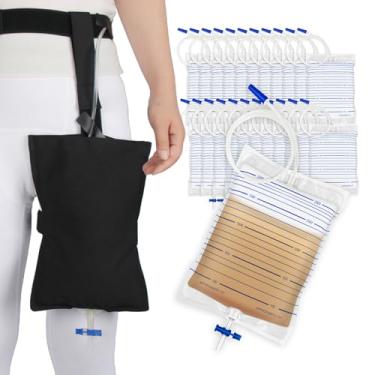 Imagem de Conjunto de sacos de drenagem urinária com 20 bolsas urinárias de 2000 ml, 1 suporte de bolsa de perna de cateter que não cai, sacos de cateter com válvula anti-refluxo e sacos de drenagem com