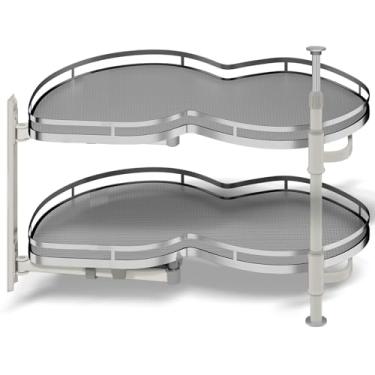 Imagem de Organizador de armário de canto cego, organizador de armário de fechamento suave para esquerda 66 cm, armário de canto Susan preguiçoso para prateleira de armário, bandeja de 2 camadas, altura