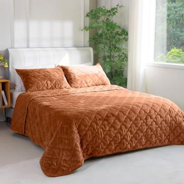 Imagem de PlushHavenCloud Conjunto de cama de veludo acolchoado tamanho queen - edredom de veludo leve de luxo e 2 fronhas | Colcha de cama grande drapeada de comprimento total | Roupa de cama caramelo para