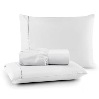 Imagem de Roupa de Cama Lençol 200 Fios Algodão 3 Peças em Ponto Palito Anti-Pilling com Toque Suave Premium