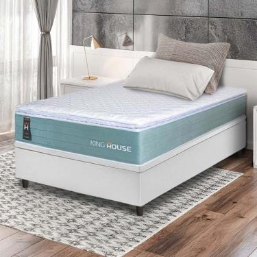 Imagem de Conjunto Box Baú Branco Lagos Verde Molas Ensacadas Solteiro 88x188x73 - King House