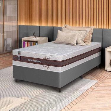 Imagem de Conjunto Box Cinza Mali Bege Molas Ensacadas Solteiro 96x203x70 - King House