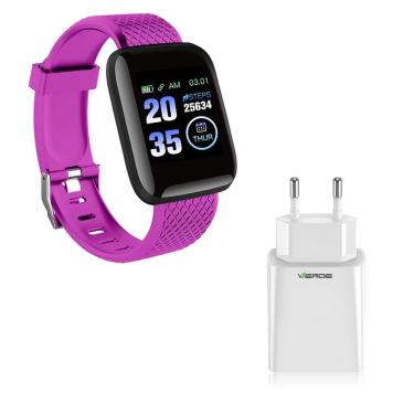 Imagem de Kit 1 Smartwatch D13 Roxo Esportivo + 1 Base De Carregador