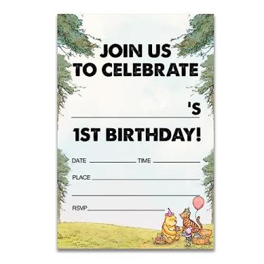 Imagem de Dolimifa Vintage Ursinho Pooh Convites de 1º Aniversário Preencha o Estilo Pooh Bear Convites de Primeiro Aniversário, 20 Unidades com Envelopes
