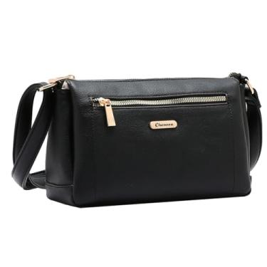 Imagem de Bolsa Transversal Feminina Espaçosa com Três Divisórias Chenson Prática Casual Dia a Dia Passeio Preto