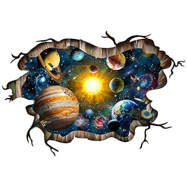 Imagem de Pinenjoy Adesivo De Parede 3D Galaxy Planets Sistema Solar Despedaçado 31,5 X 47,2 Polegadas Espaço Sideral Rachado Adesivos Vinil Removíveis Para Decoração Teto, Piso, Sala Estar E Quarto