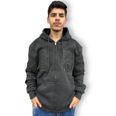 Imagem de Blusa Peluciada De Frio Moletom Masculina Capuz Ziper Cordão-Masculino