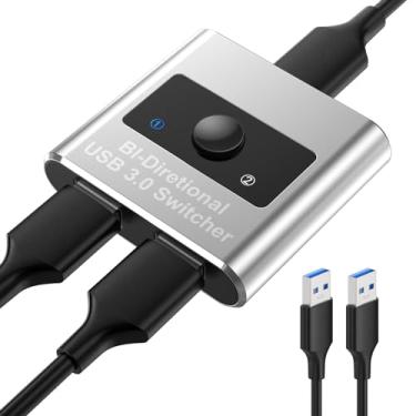 Imagem de Interruptor USB 3.0 de alumínio, bidirecional 2 em 1 saída/1 em 2 saídas - compartilhe 1 dispositivo para impressora, teclado - Inclui 2 cabos USB 3.0 (1,5 m)