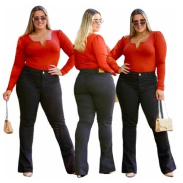 Imagem de Calça Flare Jeans Preta Plus Size Super Elegante Social - Nacional, Je