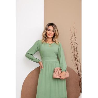 Imagem de Vestido Longo Feminino Elegante Manga Longa Moda Comportada - Vilma Va