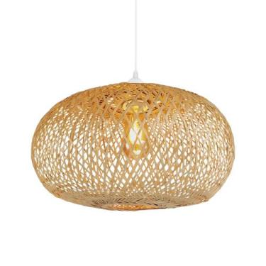 Imagem de Lustre Pendente Em Bambu Natural Estilo Rústico Trançado - LED+
