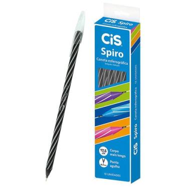 Imagem de Caneta Cis Spiro 0.7 mm Ponta Fina Esferográfica 12 Unidades, Preto