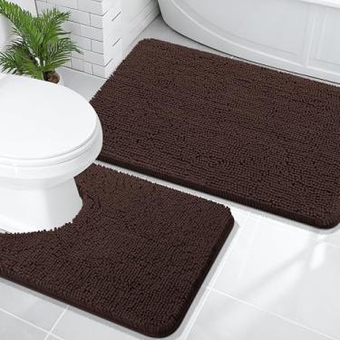 Imagem de OLANLY Conjunto de tapetes de banheiro de 2 peças, tapetes de banho de chenille macio absorvente e contorno em forma de U, tapete de banheiro lavável na máquina, acessórios de decoração de casa (91 x