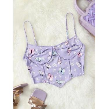 Imagem de Cropped De Alça De Lenço Com Padrão De Borboleta - Jsvariedades 