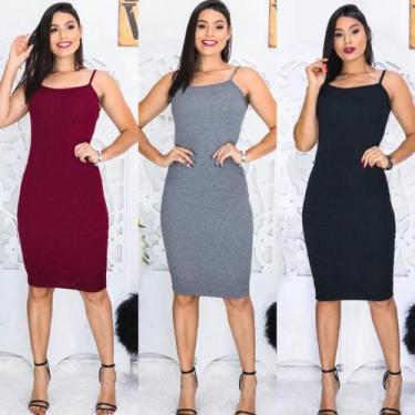 Imagem de vestido feminino mid de alça fina tecido com elastano menina - Filó Mo