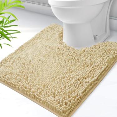 Imagem de AINAHYVA Tapete de banheiro em forma de U, tapetes de banheiro de chenille super absorventes e forro antiderrapante de PVC forte para tapetes higiênicos em forma de U, lavável na máquina, tapetes de