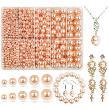 Imagem de Miçangas de pérola laranja clara para fazer joias, 1750 peças contas de artesanato de pérola laranja 4 mm 6 mm 8 mm 10 mm 12 mm contas espaçadoras soltas para colar pulseira brincos gargantilha vestido de noiva decoração