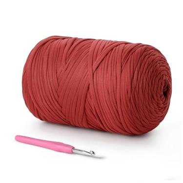 Imagem de Fio de camiseta (800 g/228 jardas), fio macio para artesanato e tecido de crochê de tricô faça você mesmo/bolsa/cesta/porta-copos, tecido elástico 100% poliéster, fios grossos grossos para crochê