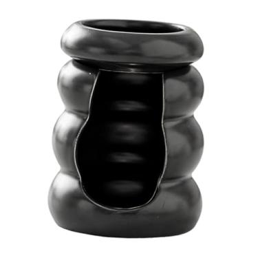 Imagem de WeiLaiKeQi Queimador de óleo essencial de cerâmica, porta-velas, decoração para casa, difusor de óleo portátil, multiuso nórdico para escritório e mesa, Preto