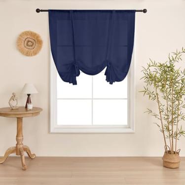 Imagem de SIMPVALE 1 cortina de persiana romana, azul marinho 107 x 160 cm, cortinas transparentes internas com bolso de haste, cortina de voile translúcida para sala de estar, quarto, varanda, cozinha