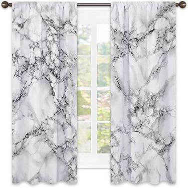 Imagem de Cortinas blecaute de mármore para quarto - Cortinas escurecidas com isolamento térmico para sala de estar, L 132 x C 213 cm