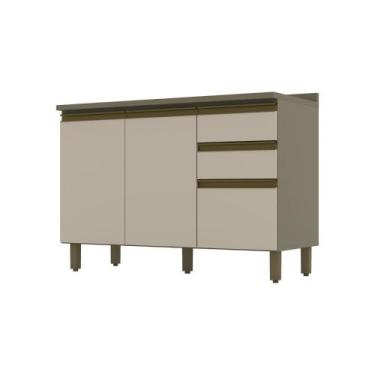 Imagem de Balcão 120cm com Tampo 3 Portas 2 Gavetas Connect Henn - Duna/Cristal