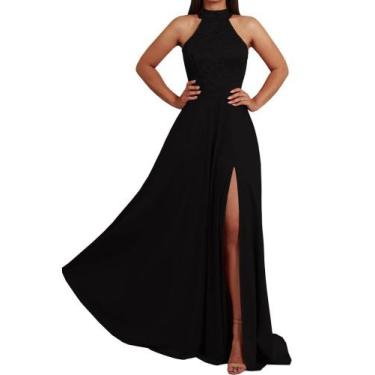 Imagem de Vestido Longo Fenda Na Lateral Festa - Momento Vestido, Preto, M