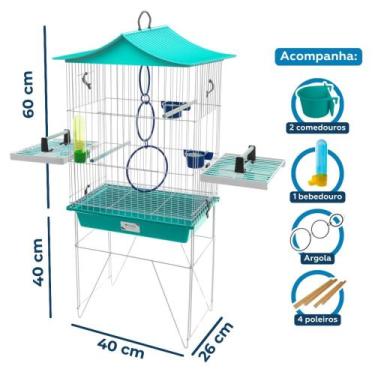 Imagem de Gaiola Mini Viveiro para Calopsita e Pássaros Domésticos com poleiro l