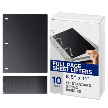 Imagem de Levantadores de folhas planas e protetores de página inteira da Ring Binder Depot - Tamanho carta 28 x 21,6 cm, separadores de fichário de 3 furos com espaçamento de 10 cm (preto, 10 pacotes)