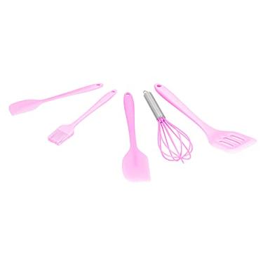 Imagem de KIMISS 5pcs Utensílios de Cozinha de Silicone - Batedor de Ovos, Raspador de Cozinha, Escova de óleo, Espátula Com Fenda para Assar e Decoração de Bolo (Conjunto rosa de 5 peças)