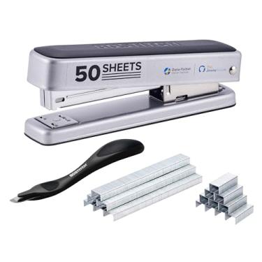 Imagem de Bostitch Grampeador de metal resistente Titan, capacidade para 50 folhas com 1250 grampos e removedor de grampos ergonômico, grampeador sem atolamento, grampeador de tira completa para mesa