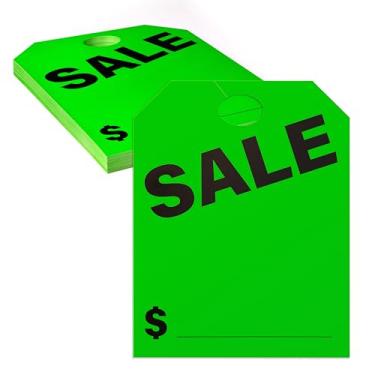 Imagem de Etiquetas de pendurar espelho de venda | Sinais de carro para venda para janela de veículo | Suprimentos de concessionária de automóveis | Verde neon, 21,6 cm x 28 cm (pacote com 50)