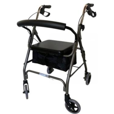 Imagem de Andador Dobrável Idoso Adulto até 100kg 4 Rodas Assento e Cesta Alumín