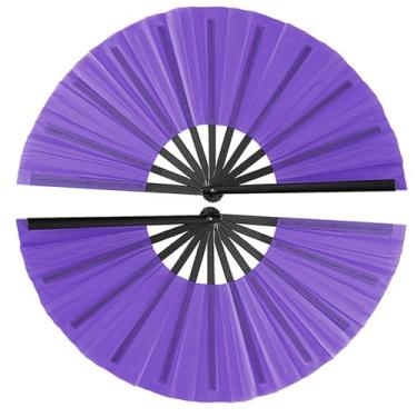 Imagem de Oncpcare 2 peças grande leque dobrável de rave de mão, ventilador de dança chinês Kung Fu Line para homens mulheres menina menino presente (roxo)