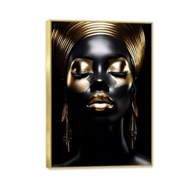 Imagem de Pintura em tela abstrata rainha africana pôsteres e impressões de retratos de mulher africana mural de arte de parede para decoração de casa 42 x 30 cm (17 x 12 pol) moldura dourada