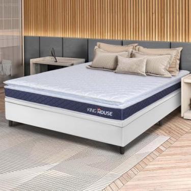 Imagem de Conjunto Box Baú Branco Durban Azul Espuma D28 Casal 138x188x64 - King House