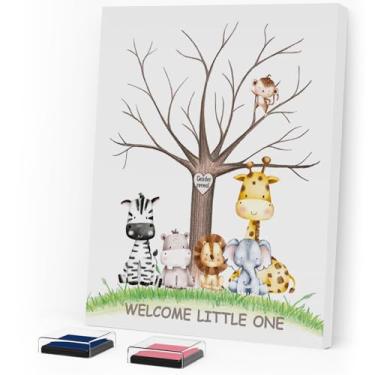 Imagem de ZWV Gender Reveal Fingerprint Tree Canvas, Bee Gender Reveal Decorações Neutro Baby Tea Guest Book Party Game, Gender Reveal Keepsake with Ink Pad-cad34 (006)