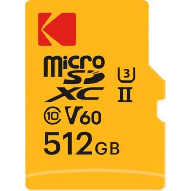 Imagem de Cartão microSD Kodak 512 GB UHS-II U3 V60 velocidade ultrarrápida 300 MB/s leitura 160 MB/s gravação de vídeo 4K/8K memória ultra grande para vídeos e fotos adaptador SD incluído