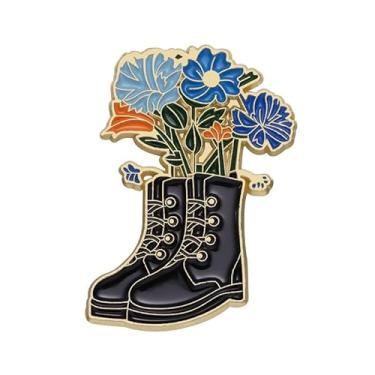 Imagem de Novidade botas de vaqueira buquê broche para mulheres homens sapatos pretos vintage flores azuis botões de alfinetes esmaltados moda criativa lapela alfinetes jaqueta colarinho crachá bolsa mochila