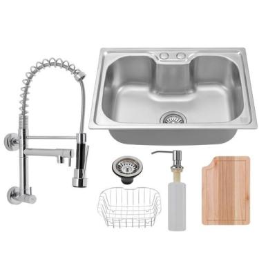 Imagem de Kit Cuba Cozinha Gourmet Tábua C/ Torneira Parede Cromada - Kparts Imp