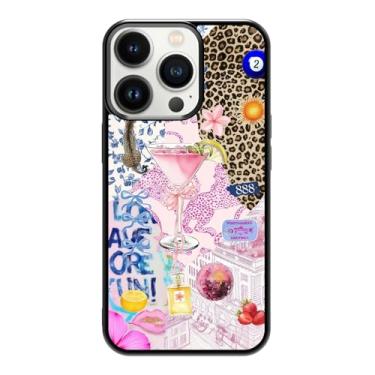 Imagem de qizjio Capa de telefone estética Y2K protetora à prova de choque vintage colagem de martini preppy cheetah impressão capas de telefone para iPhone 13 Pro