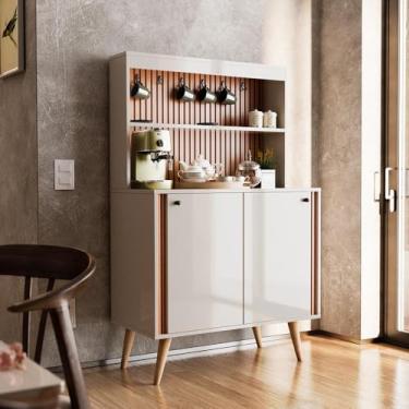 Imagem de Cantinho do Café Dolce - 2 Portas Mdf Off White Perolizado/freijó Ripado - Movelove