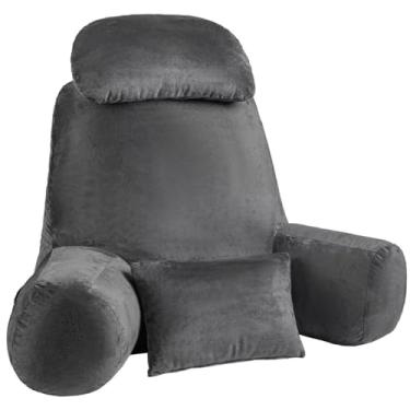 Imagem de NOONTIDE Travesseiro de leitura para adultos sentados na cama: travesseiro traseiro GG de 81 cm com rolo de pescoço removível e almofada individual, capa lavável para sentar, assistir TV/jogar/relaxar