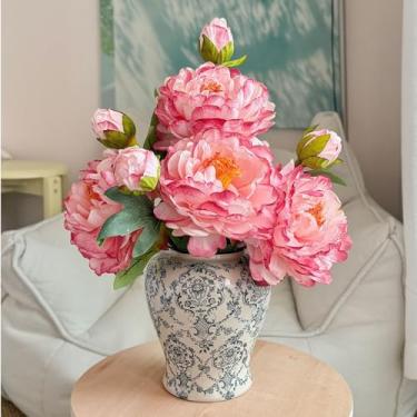 Imagem de Vaso de cerâmica vintage chinoiserie, vaso de flores decorativo de porcelana de gengibre para mesa de mesa de sala de estar, decoração retrô country